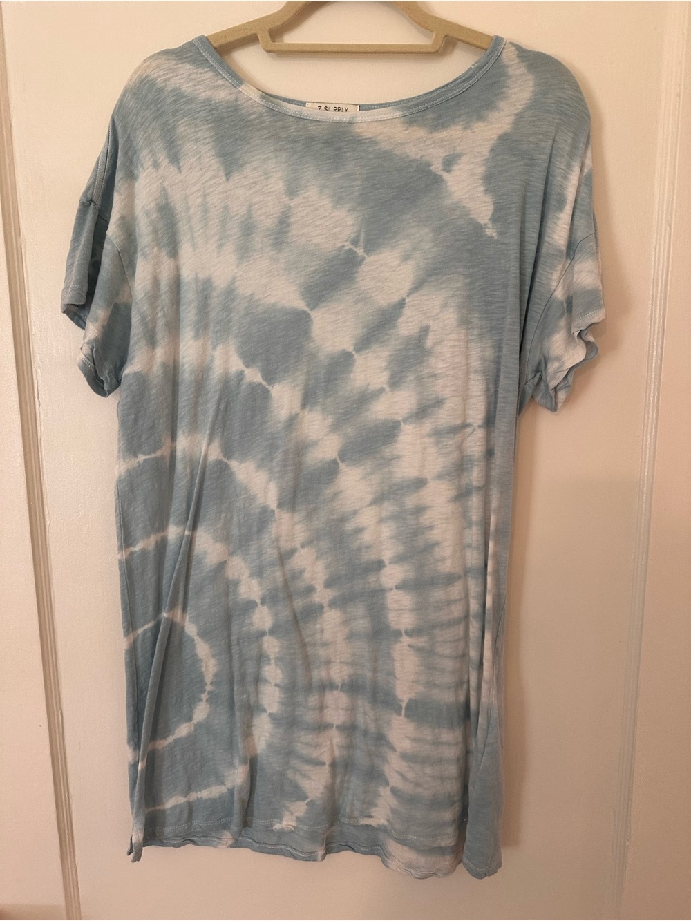 Tie-Dye Light Blue & White Womens T-shirt Dress